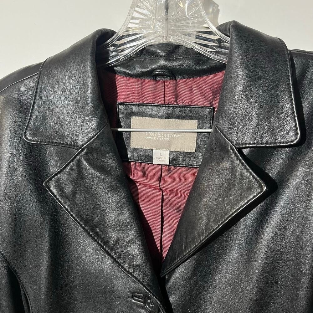 Croft & Barrow Black Lambskin Leather Button Up Coat Jacket Womens Size Large - Picture 2 of 6